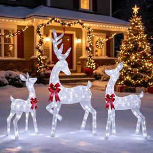 Winemana Outdoor Reindeer Christmas Decorations Yard Lighted Deer Set of 3
