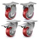 3 Inch Caster,Load 1400 Lbs,Polyurethane Steel Wheels,Heavy Duty Caster Wheels Set of 4,Swivel Wheels with Brake and Fixed Wheel for Trolleys,Transport Materials,Toolboxes(2Brake&2Rigid)
