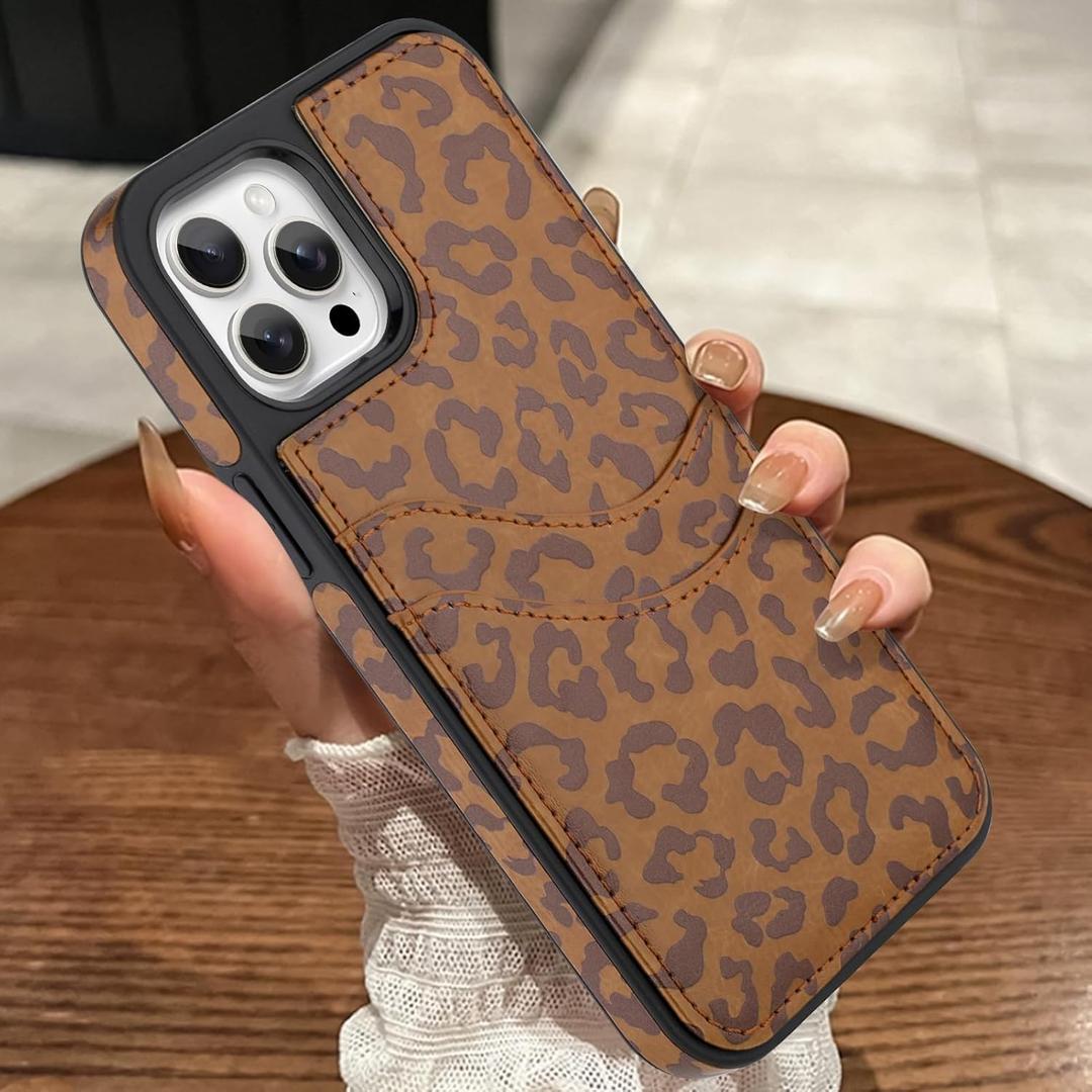 Compatible with iPhone 12 Pro Max Wallet Case with Card Holder (2 Cards), Cheetah Print Shockproof Soft TPU Protective Cover Women Girls, Leopard Case for iPhone 12 Pro Max 6.7 Inch, Brown