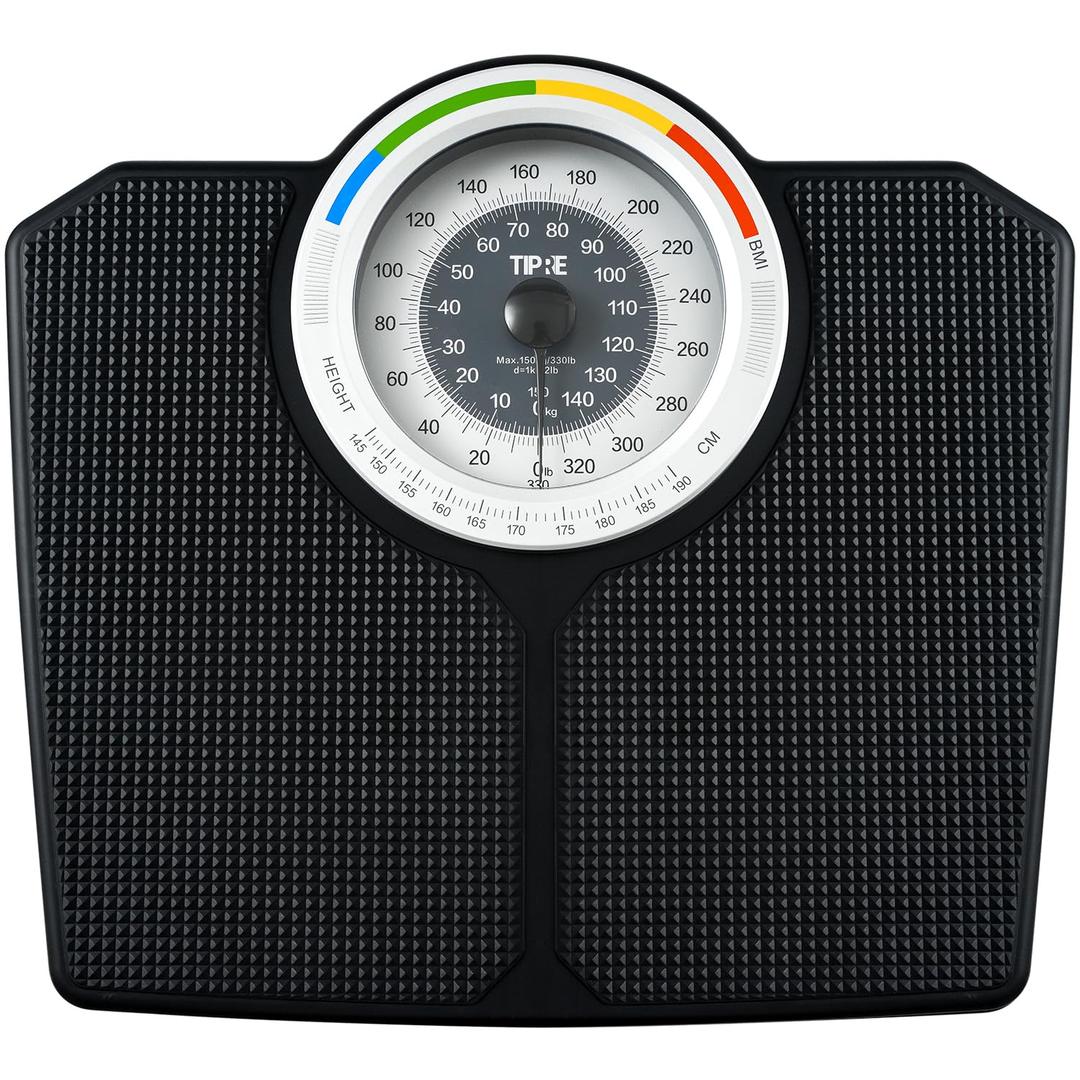 TIPRE Analog Scale for Body Weight, Mechanical Bathroom Scale, Analog Scale for Body Weight, 150kg/330lb, Dial Scale with Wider and Thicker Anti-Slip Platform, Simple Calibration, No Required Battery