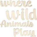 Playroom Wall Decor, Where Wild Animals Play Sign Kids Wooden Educational Jungle Nursery Wall Art for Toddler Bedroom Decoration for Boys Girls Room Home Kindergarten