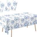 HAKOTI Blue Floral Tablecloth, 54 x 108 Inch Vintage Blue Toile Tablecloth Floral Disposable Tablecloth Blue Flower Tablecloth Blue and White Floral Table Cloth for Wedding Bridal Tea Party