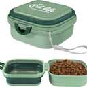 Collapsible Dog Bowls, Travel Water Bowl for Dogs, 2-in-1 Portable Food and Water Feeder - Travel Dog Bowls with Lid for Walking, Traveling, Camping and Hiking (Green)