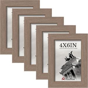 4x6 Picture Frame 5-Pack - Walnut Wooden 6x4 Frames with Tempered Glass, Classic Tabletop Gallery Frames for Photos & Art Prints