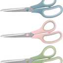 LONGKEY 8.5 Inch Scissors, All-Purpose, Soft Comfort-Grip, Ambidextrous, Pastel Green, Pink, Blue, 3 Count