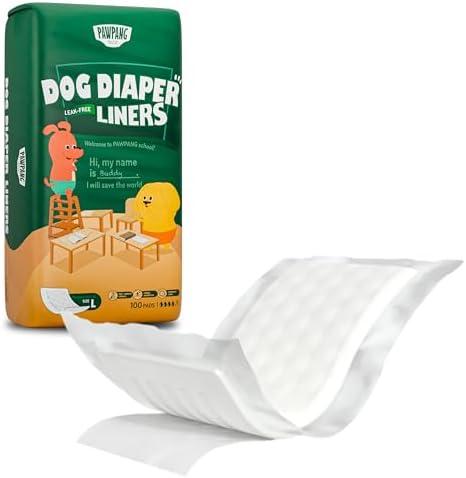 PAWPANG Disposable Dog Diaper Liners Booster Pads for Male & Female Dogs, 100ct, 4 Sizes Options, Doggie Diaper Inserts fit Most Types of Dog Diapers - Pet Belly Bands & Male Wraps (Large (100 ct))