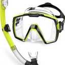 Freela Adult Dry Snorkel Set with Mirrored Lens Anti-Fog 180 Wide View Anti-Fog, Scuba Diving Mask with Nose Cover, Snorkeling Gear for Men Women
