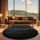 Ophanie Round Rug 6Ft Black Circle Area Rug, Room Decor for Men, Fluffy Fuzzy Bedroom Carpet, Plush Soft Shaggy Living Room Rugs for Kids Home Decor Aesthetic, Nursery
