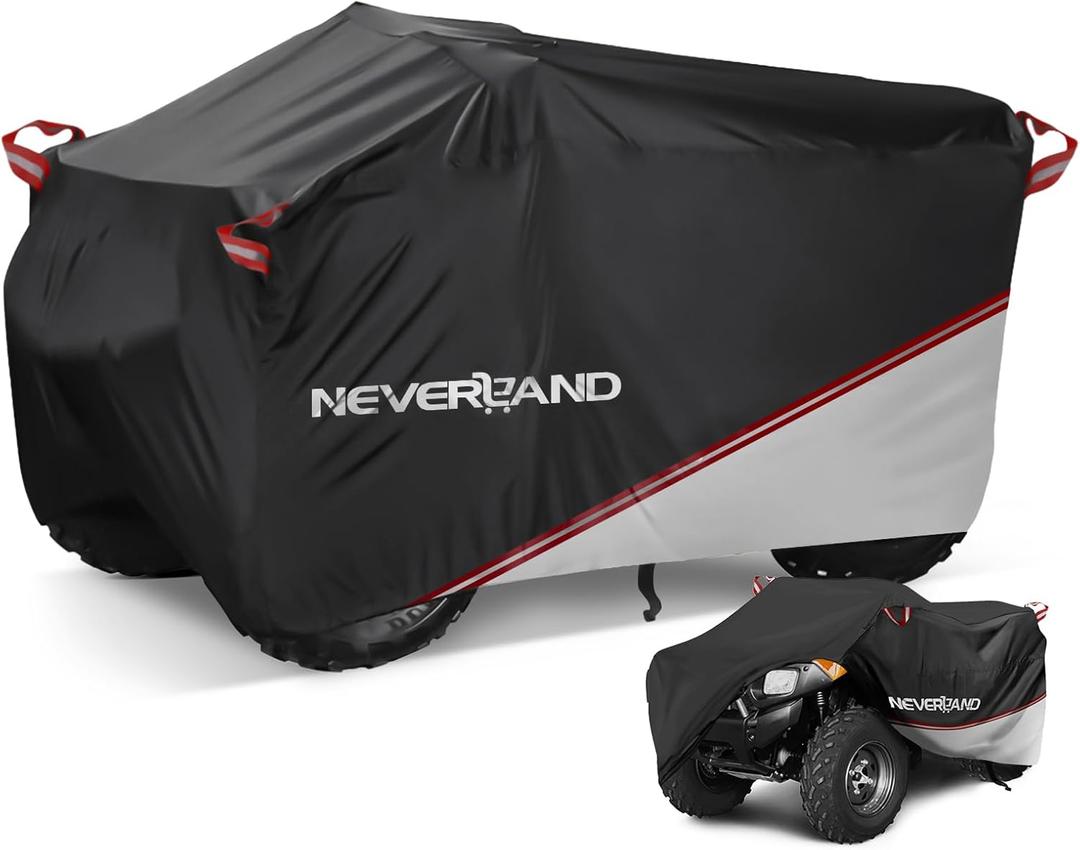 NEVERLAND Waterproof ATV Cover Outdoor - Heavy Duty Quad Cover Tear-Resistant 4 Wheeler Covers All Weather UV Protection for Polaris Sportsman Yamaha Honda Quad Bike (Silver & Black L)