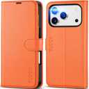 TUCCH Wallet Case for iPhone 17 Pro (6.3") 2025, 4 Card Holders, RFID Blocking, Stand, Shockproof TPU Shell, PU Leather, Magnetic Closure, Protective Flip Folio Cover, Orange