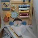 LOLFUN Wooden Baby Walker with Detachable Busy Board, Push Walker for Baby with Adjustable Speed Wheels, Activity Learning Walker for Boys Girls 12 Months