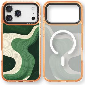 for iPhone 17 Pro Case Cute - Compatible with Magsafe - Military-Grade 6.6 ft Drop Protection Shockproof Phone Case - Cosmic Wave Design (6.3') Cosmic Orange