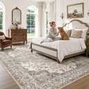 Washable Area Rugs 9x12: Soft Neutral Brown Rugs for Living Room
