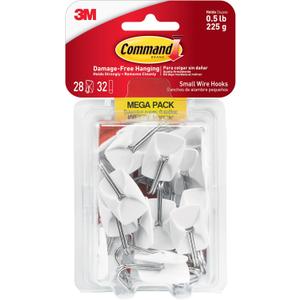 Command Small Wire Toggle Hooks, Damage Free Hanging Wall Hooks with Adhesive Strips, No Tools Wall Hooks for Hanging Organizational Items in Living Spaces, 28 White Hooks and 32 Command Strips