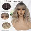 MINLEE Ombre Blonde Wig with Bangs for Women 14 Inch Short Bob Wavy Curly Wig Blonde Hair Wigs Natural Looking Heat Resistant Synthetic Wigs