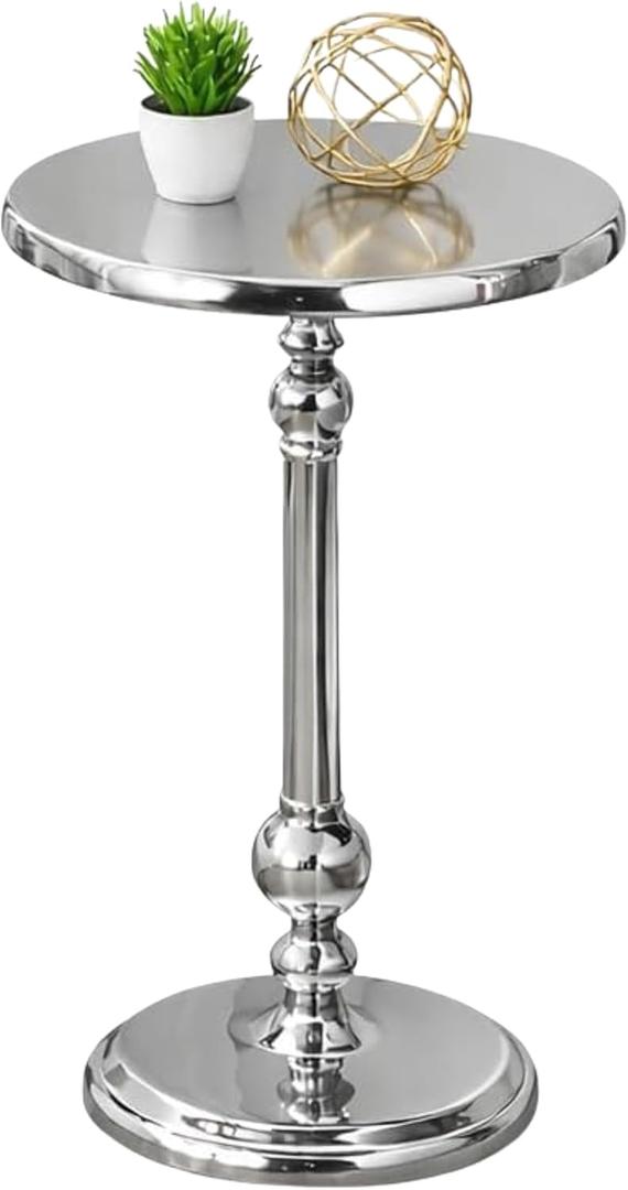 Metal Round Side Table Modern Silver Accent End Table for Living Room, Bedroom & Patio, Farmhouse Pedestal Nightstand, Easy Assembly Indoor Outdoor Table, 15" X 21" - Inch