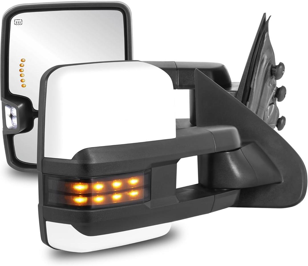 Power Heated Towing Mirrors LED Compatible for 2014-2019 Chevy Silverado GMC Serria 1500 2500 HD 3500 HD Pair Set Not for Diesel Truck (Painted White)