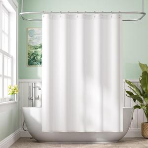 Amazer Small Stall Shower Curtain Liner Washable, 60 x 72 Inches, Fabric Shower Liner with 2 Bottom Stones, Narrow Waterproof RV Shower Curtain Liner, 10 Grommet Holes, Hotel Quality, White