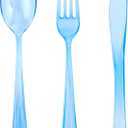 WDF 180 Pieces Blue Plastic Silverware Disposable - Clear Blue Cutlery Sets 60 Forks, 60 Knives and 60 Spoons - Heavy Duty Utensils for Party, Wedding, Graduation