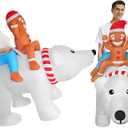 Funny Inflatable Gingerbread Man Riding On Polar Bear Costume Blow-Up Outfit for Adult/Christmas Parade/Halloween
