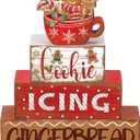 Moucuny 4 Pcs Christmas Gingerbread Man Table Sign Christmas Cup Wooden Decorative Signage Xmas tiered Tray Decor Winter Centerpieces Farmhouse Wooden Block Set Xmas Table Sign for Home