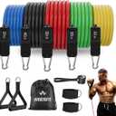 WHATAFIT Resistance Bands, Exercise Bands, Workout Bands with Handles, Door Anchor and Ankle Straps, 5 Resistance Levels Fitness Bands for Strength Training, Physical Therapy, and Home Gym Equipment