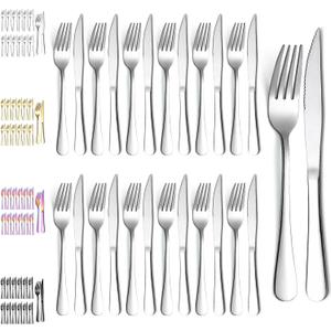 Evanda Steak Knives Set 24 Piece, Stainless Steel 12 Dinner Forks and 12 Dinner Knives Set, Steak Knives Steak Forks, Dishwasher Safe