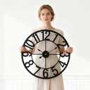 Vantic 24 Inch Large Wall Clock, Arabic Numeral Metal Oversized Wall Clocks for Living Room Decor, Bedroom and Kitchen, Completely Silent, Non Ticking, Battery Operated