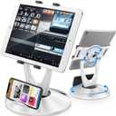 360 Rotating Tablet Stand for POS Kiosk & Desk, Foldable iPad Holder with Phone Organizer Base, Swivel Counter Mount for Retail & Office, Fits iPad Pro 12.9, Air, Mini, All 4-13 Devices