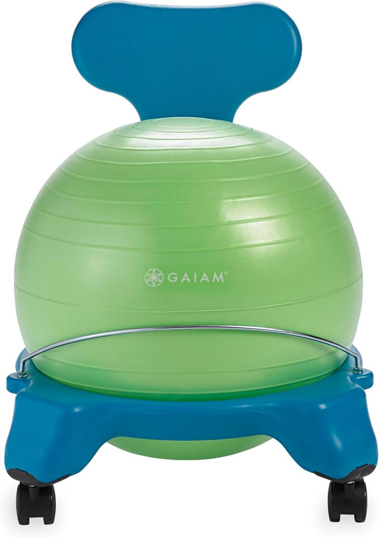 Gaiam Kids Balance Ball Chair - Classic Children's Stability Ball Chair, Alternative School Classroom Flexible Desk Seating for Active Students Blue/Green,Metal