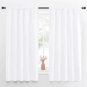 NICETOWN Bedroom Window Curtain Panels - Window Treatment Rod Pocket Drapes for Nursery (White, 2 Panels, 52" by 63")