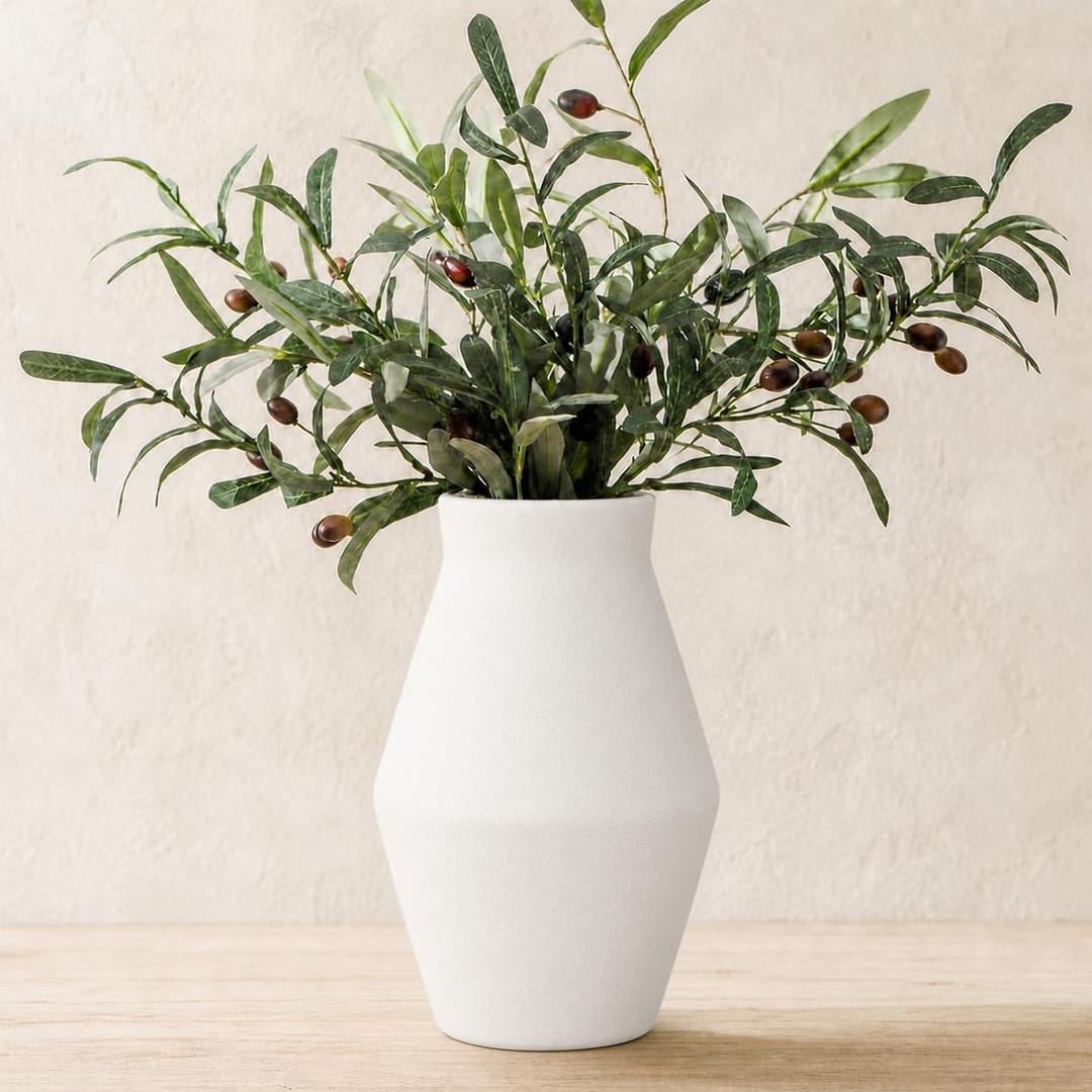 White Ceramic Vase, 10 Inch