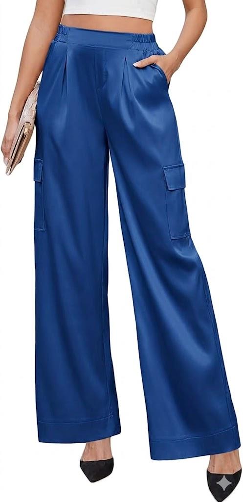 ZAFUL Womens Satin Pants Wide Leg High Waisted Cargo Pants Silky Dressy Casual Slack Trousers 2XL