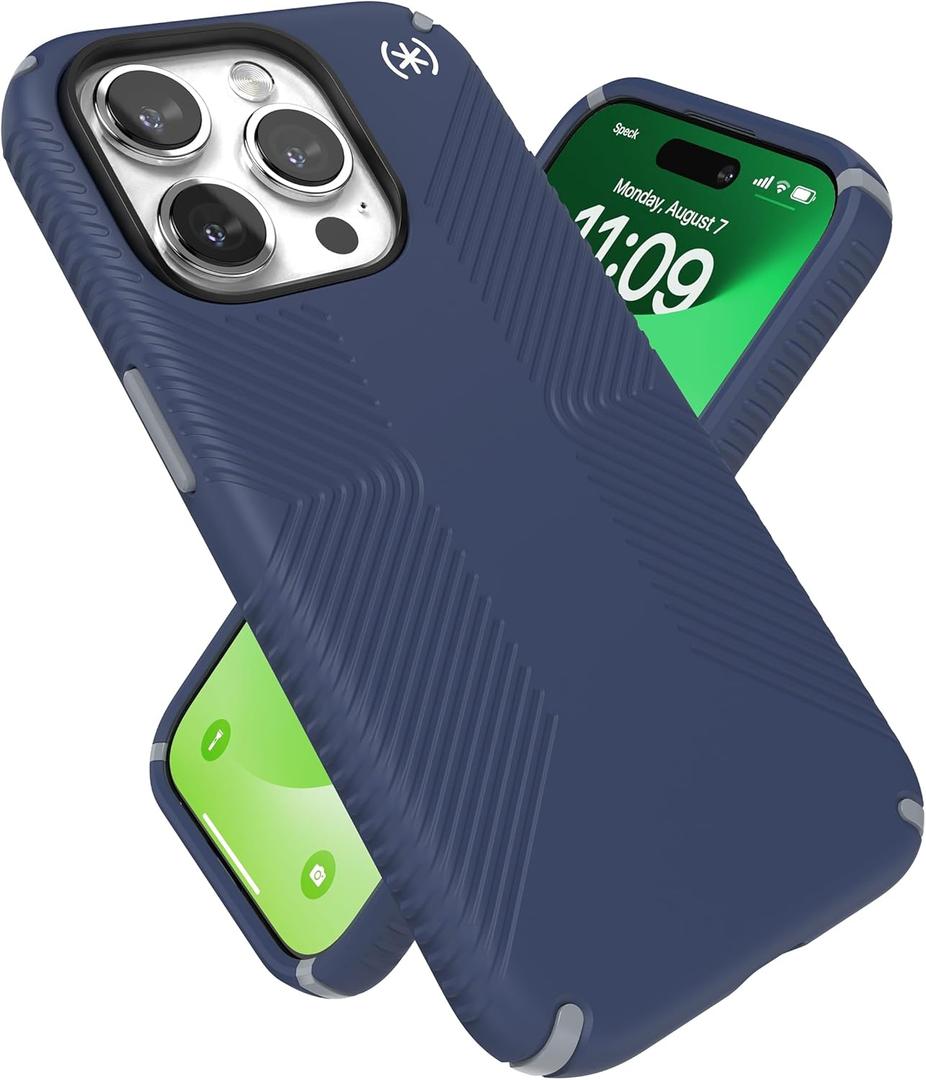 Speck iPhone 15 Pro Case - Built for MagSafe, Drop Protection Grip - Scratch Resistant, Soft Touch, 6.1 Inch Phone Case - Presidio2 Grip Coastal Blue/Dust Grey/White