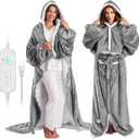 Wearable Heated Blanket Electric Snuggle Throw Blankets,Flannel&Sherpa Heating Blanket with Sleeves Foot Pocket (Light Gray)