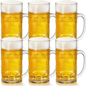 6 Pack Plastic Beer Mugs, 20 oz./600ml Beer Steins with Handles, Resuable Beer Drinking Cups, Clear Large Beer Mugs for Bar, Beverages, Alcohol, Freezable, BPA Free