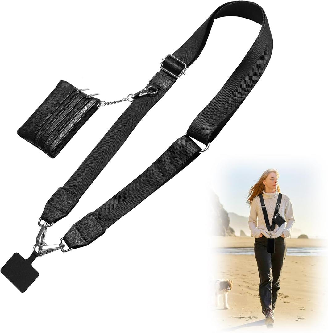 CUEDM Cell Phone Lanyard Crossbody,Adjustable Cell Phone Strap with Wristlet,Clip and Go Strap for Phone with Wallet