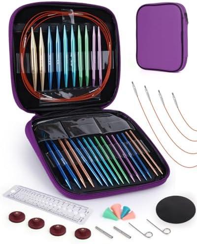 Interchangeable Knitting Needles Set,13 Pairs Circular Knitting Needles Aluminum (Size 3.0mm-10.0mm) with 4 Cables for DIY Crafts Socks Blankets Cushions, Ideal Crochet Gift