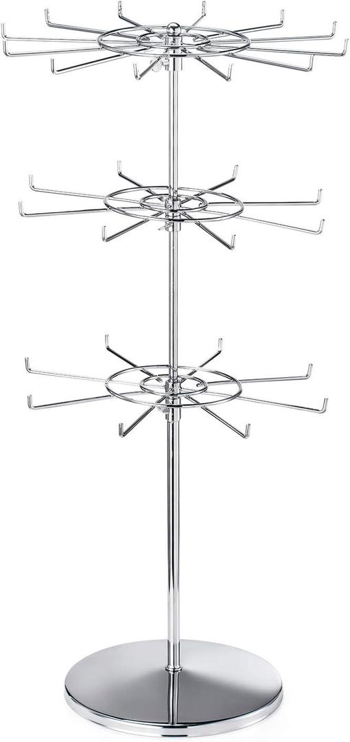 Polmart 3-Tier Spinning Display Stand ，Heavy Duty Adjustable Countertop Stand for Retail, Jewelry, Cosmetics, Crafts ，Sturdy Metal Base 360° Rotating Tiers with Height Adjustable (Silvery)