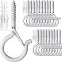PlusRoc 20 Pack Ceiling Hooks for Hanging Plants, Planters, Outdoor String Lights, 2.2 Inch White Q-Hanger Cup Hook Screw in Ceiling Hooks Eye Hook, Wall Ceiling Fence Mount
