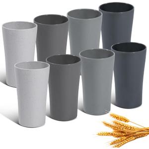 13.5 Ounce Set Of 8 Unbreakable wheat straw fiber cups Drinking Reusable Stackable Cup BPA Free Water colorful Tumblers For Kitchen Dishwasher And Microwave Safe 8 Colorful Cups.