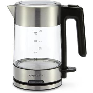 Amazon Basics Electric Kettle with Glass Carafe for Tea and Coffee, Fast Boiling, Auto Shut-Off, Boil-Dry Protection, Temperature Control, Removable Filter, 1 Liter, 1500W, BPA-Free