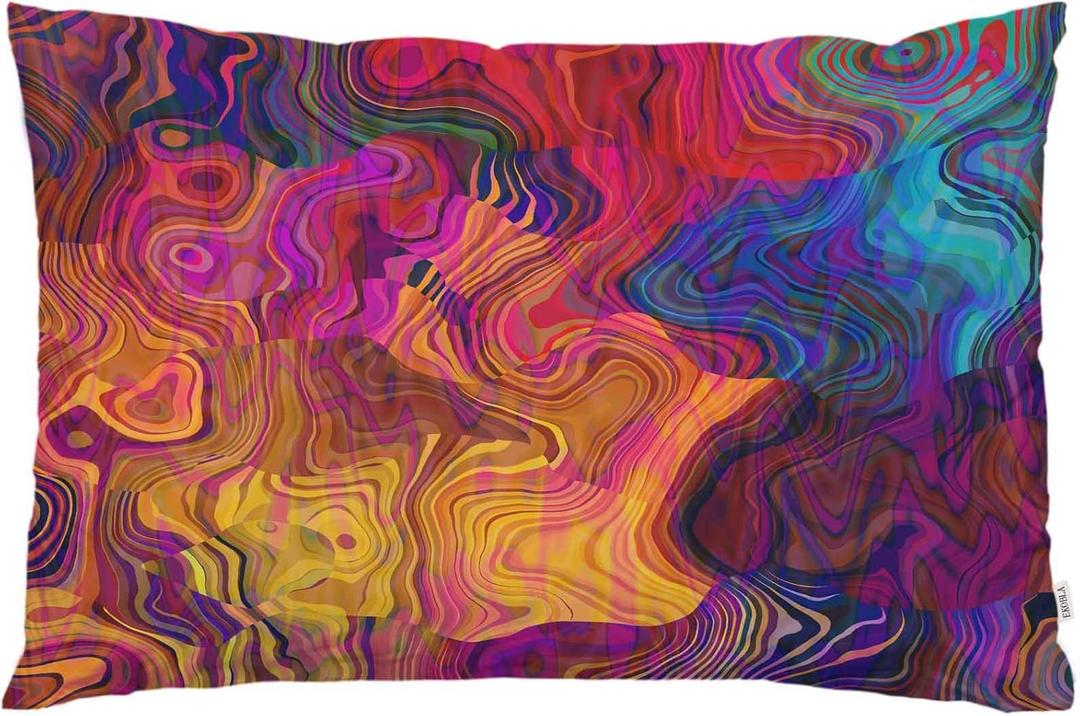 EKOBLA Throw Pillow Cover Abstract Colorful Chaotic Waves Rainbow with Purple Orange Gold Blue Colors Decor Lumbar Pillow Case Cushion for Sofa Couch Bed Standard Queen Size 20x30 Inch (Multi-a66)