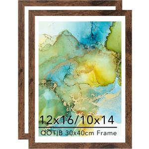 12x16 Frame Set of 2 with 10x14 Mat, for 30 x 40cm Diamond Art Painting, Display Photo 10 x 14 with Mat or 12 x 16 without Mat, Wood Large 12 by 16 Picture Frame for Wall Hanging, Deep Brown, 2 Packs