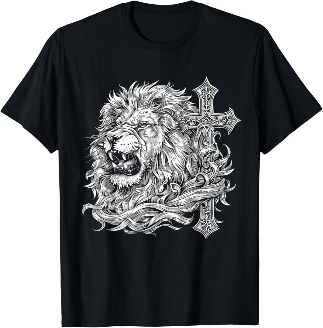 Christian Lion Of Judah Cross Jesus Religious Faith T-Shirt M