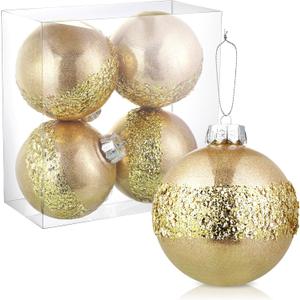 Shappy 4 Pcs 6 Inch Large Christmas Tree Balls Ornaments Plastic Decorative Hanging Ornaments Decoration for Xmas Tree Garland Wedding Party Holiday(Gold)