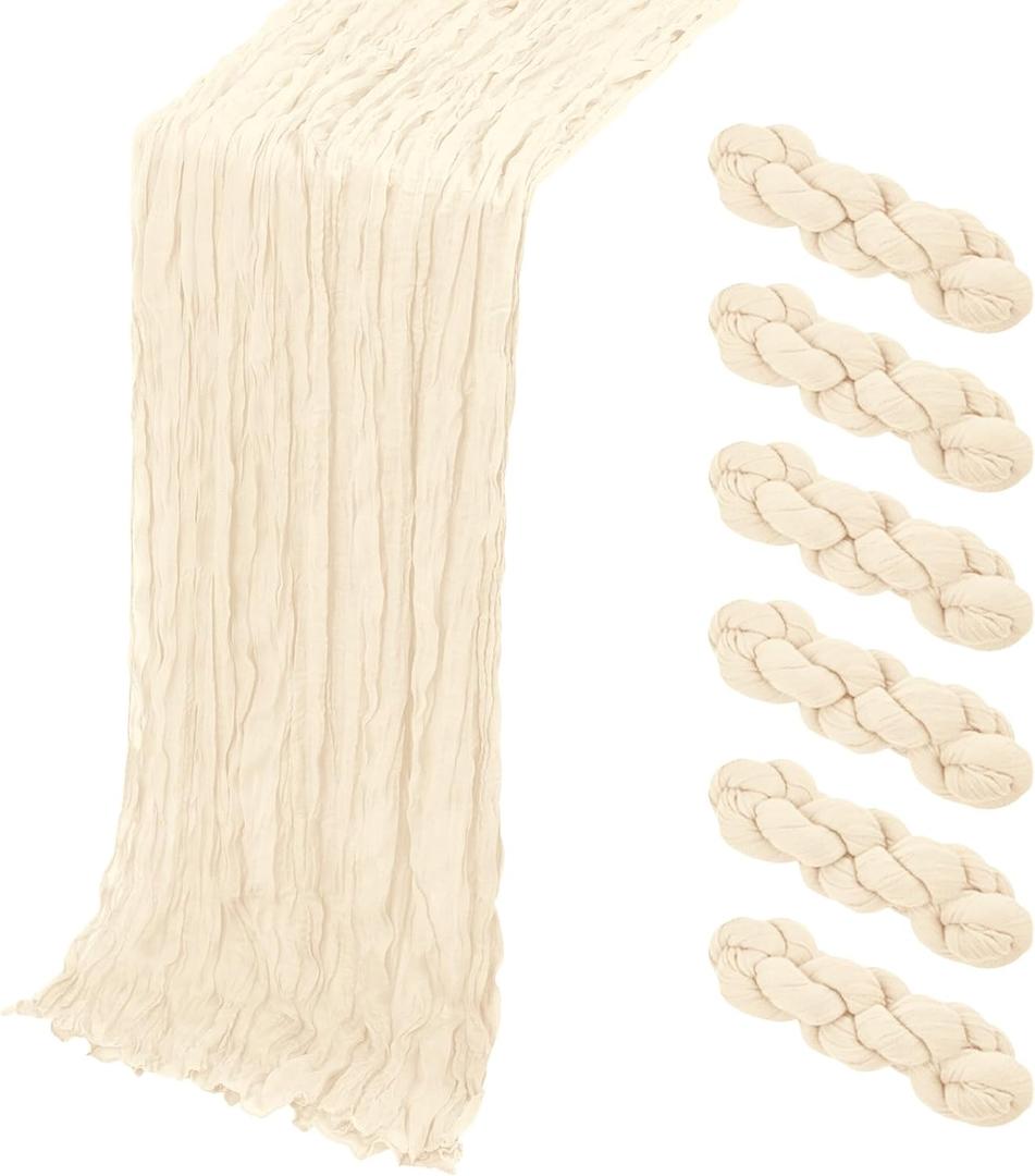 6 Pack Ivory Cheesecloth Table Runner, 17 x 108 Inch, Gauze Cheese Cloth Table Runner Rustic Sheer Runner for Wedding Birthday Party Baby Shower Table Decor(Ivory)