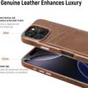 LUCKYCOIN Genuine Leather Wallet Phone Case for iPhone 16 Pro, Phone Purse with 2 Credit Card Holder, Compatible with iPhone 16 Pro, Metal Button Bumper Protective Shockproof Cover Dark Brown