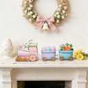 Hodao Easter Bunny Train Figurine, Woven Look Spring Table Decor with Eggs and Carrots, Bamboo-Style Easter Decoration for Home, Mantel, Shelf & Farmhouse Spring Display (Multicolor-3)