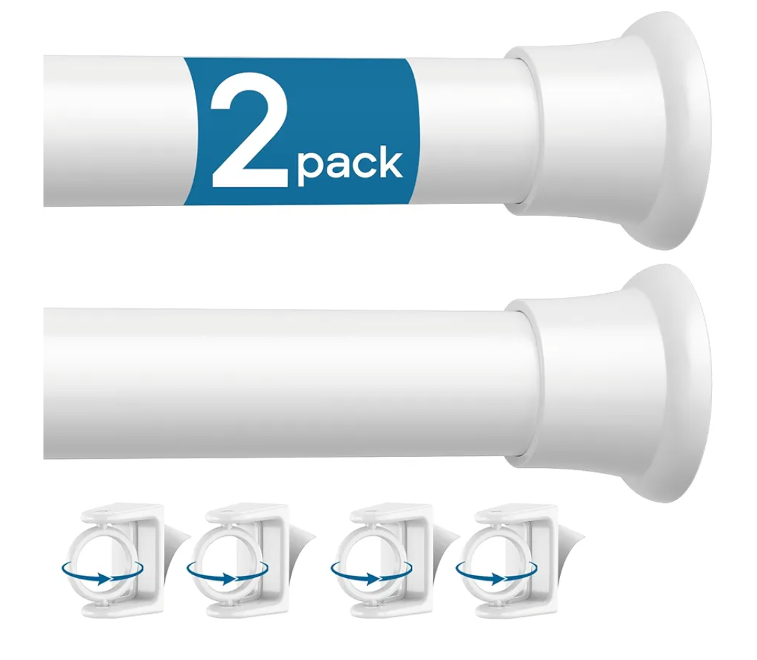 2PCS Spring Tension Curtain Rods 26 to 48 Inch White Spring Curtain Rod Short Curtains Rod Tension Small Curtains Rods for Window, (With Two Set Rod's Holder